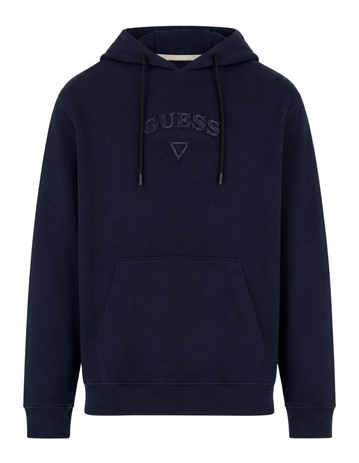 Blue Textured Patch Logo Hoodie image 4