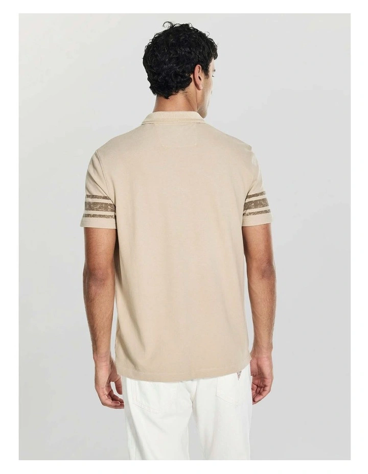 Washed Printed Polo Shirt in Beige image 4