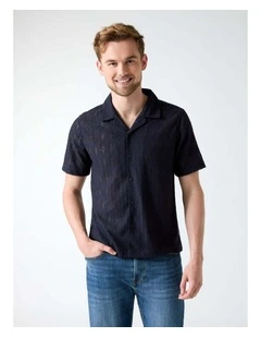 Coastal Crochet Resort Shirt in Blue