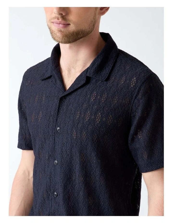 Coastal Crochet Resort Shirt in Blue image 3