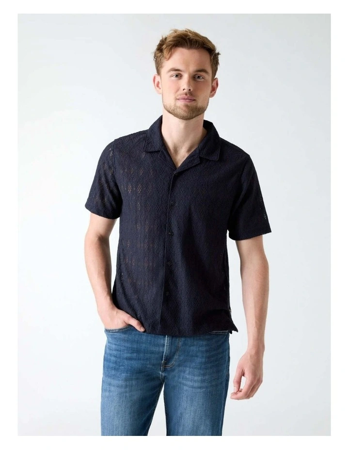 Coastal Crochet Resort Shirt in Blue image 4