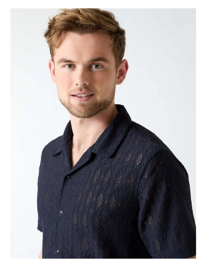 Coastal Crochet Resort Shirt in Blue image 6