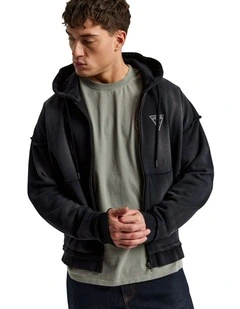 Guess Originals Triangle Logo Zip-Up Hoodie in Black