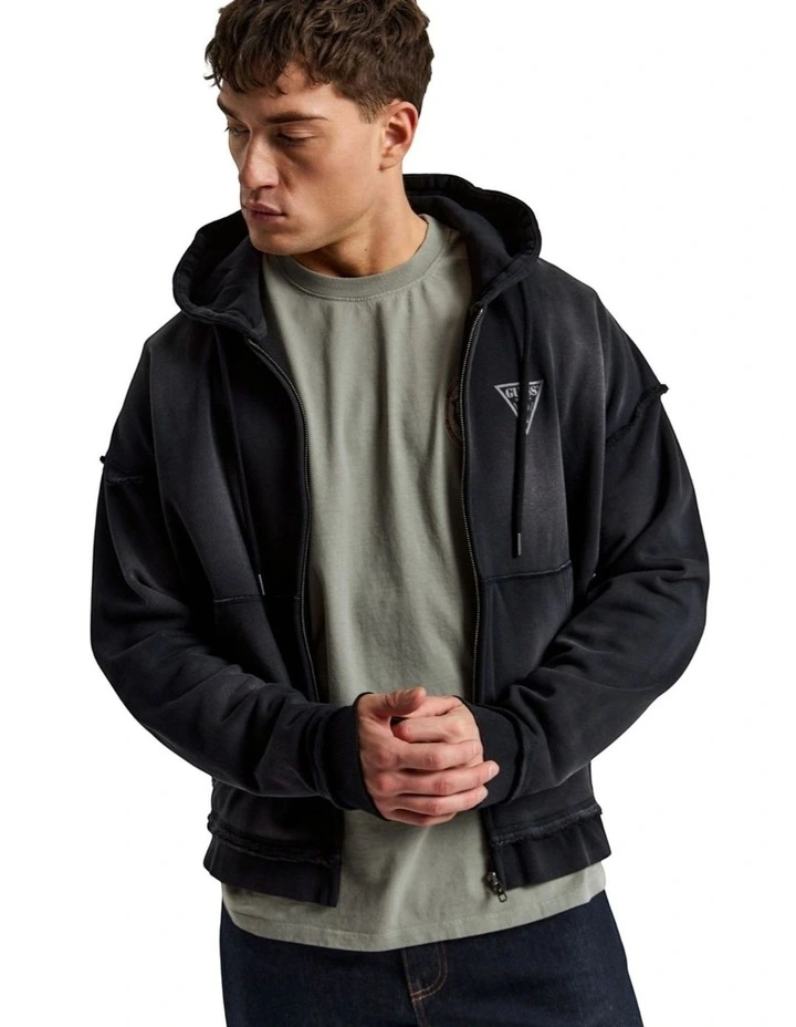 Guess Originals Triangle Logo Zip-Up Hoodie in Black image 1