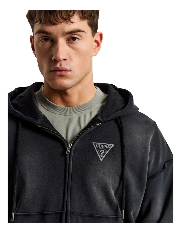Guess Originals Triangle Logo Zip-Up Hoodie in Black image 3