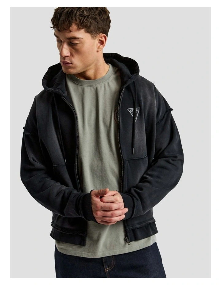 Guess Originals Triangle Logo Zip-Up Hoodie in Black image 6