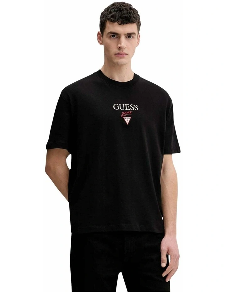 Short Sleeve Oversized Baker Logo T-Shirt in Black image 4