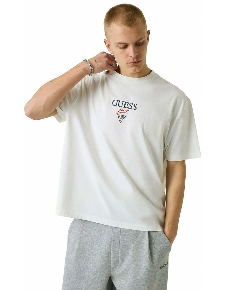 Short Sleeve Oversized Baker Logo T-Shirt in White image 1