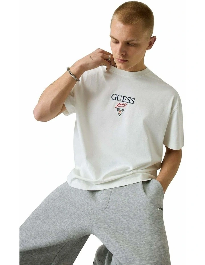 Short Sleeve Oversized Baker Logo T-Shirt in White image 3