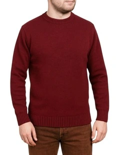 100% Shetland Ragg Wool Crew Round Neck Knit Jumper in Burgundy