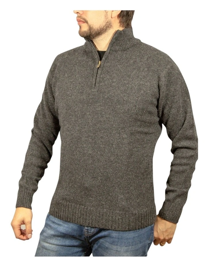 100% Shetland Ragg Wool Half Zip Up Knit Jumper in Charcoal image 1