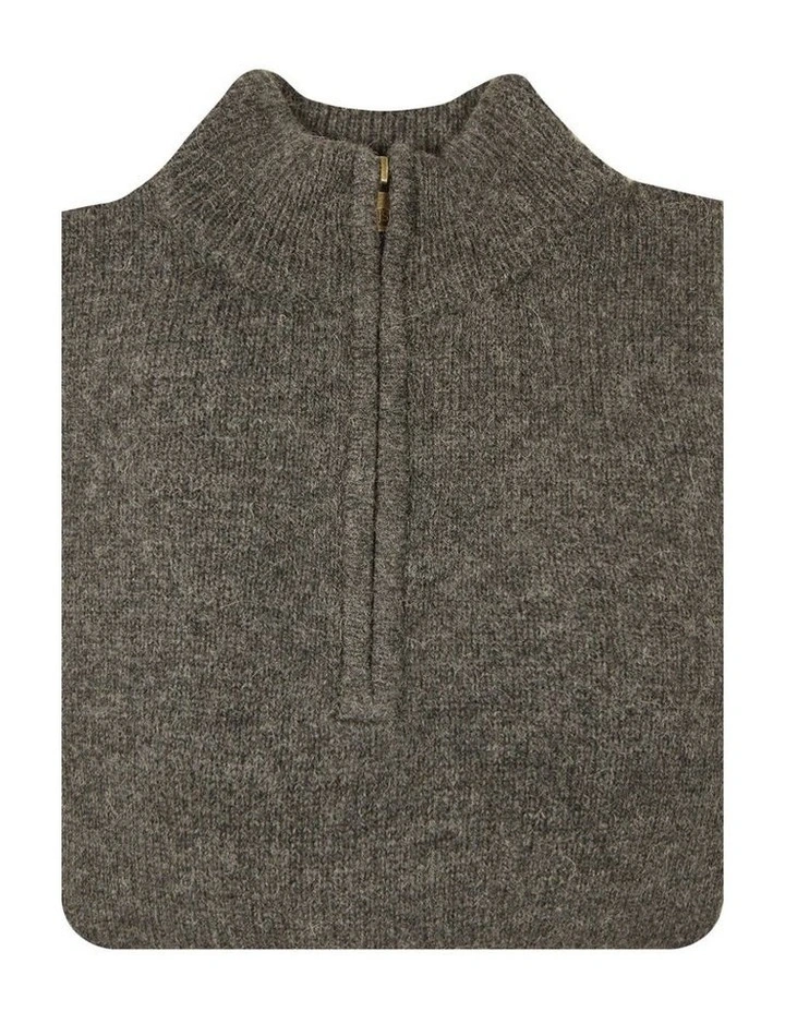 100% Shetland Ragg Wool Half Zip Up Knit Jumper in Charcoal image 2