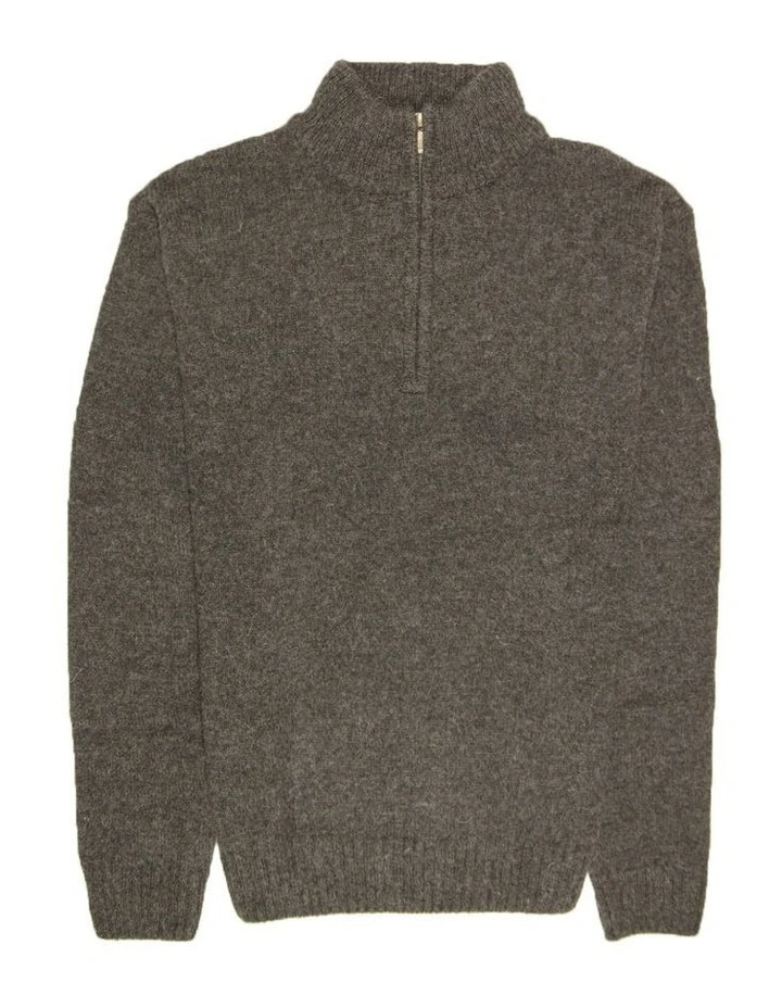 100% Shetland Ragg Wool Half Zip Up Knit Jumper in Charcoal image 3