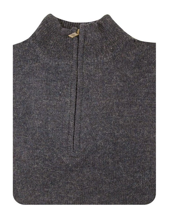 100% Shetland Ragg Wool Half Zip Up Knit Jumper in Denim Blue image 2
