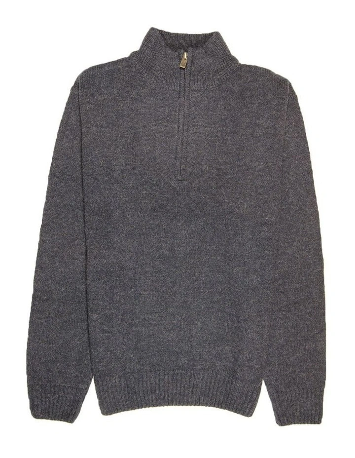 100% Shetland Ragg Wool Half Zip Up Knit Jumper in Denim Blue image 3