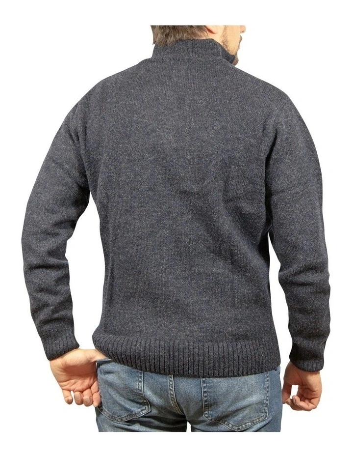 100% Shetland Ragg Wool Half Zip Up Knit Jumper in Denim Blue image 5