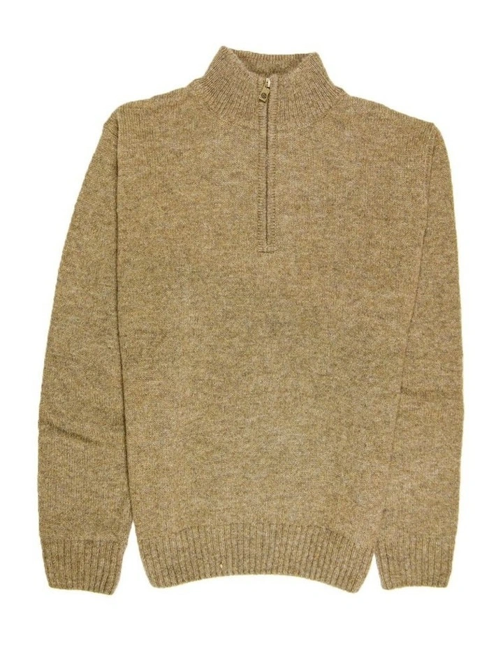 100% Shetland Ragg Wool Half Zip Up Knit Jumper in Nutmeg image 4