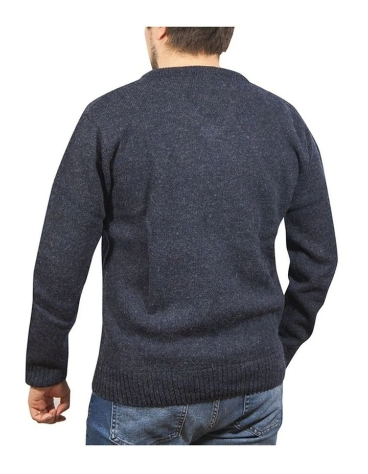 100% Shetland Ragg Wool V Neck Knit Jumper Pullover Mens Sweater Knitted in Navy image 2
