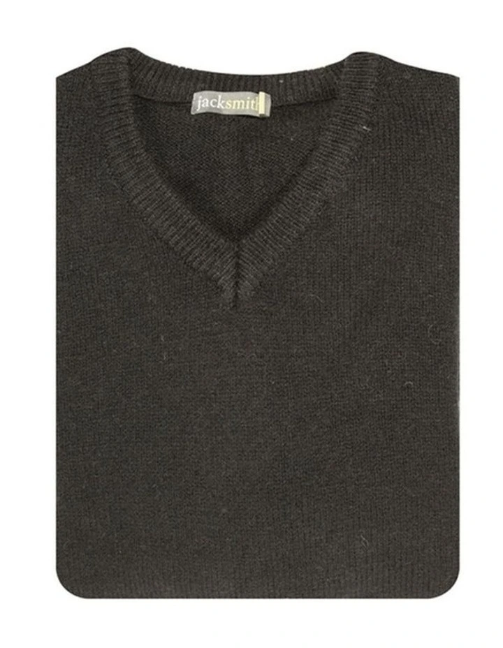 100% Shetland Ragg Wool V Neck Knit Jumper in Plain Black image 3