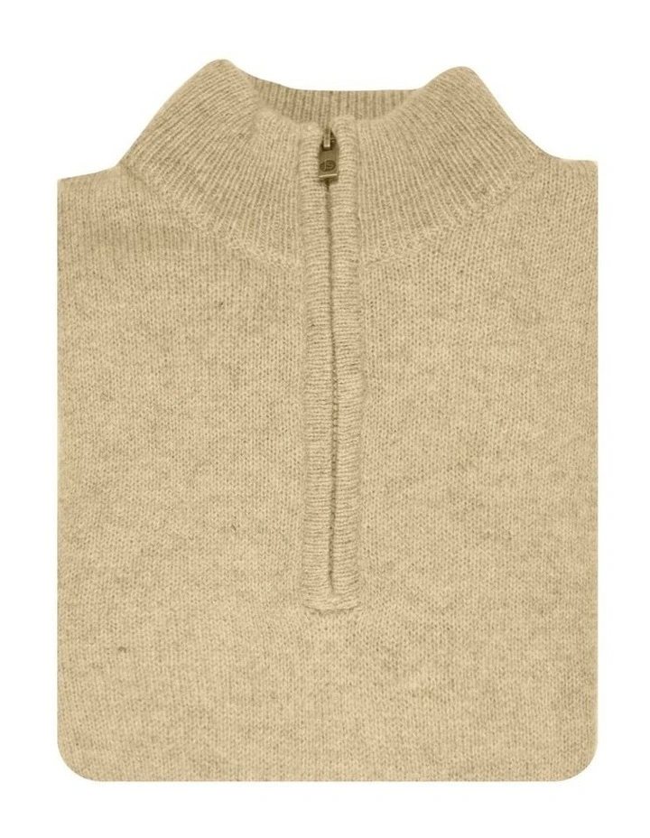 100% Shetland Ragg Wool Half Zip Up Knit Jumper in Oat Marle image 3