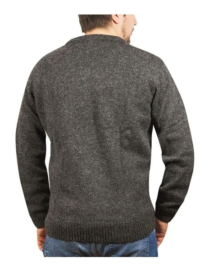 100% Shetland Ragg Wool V Neck Knit Jumper in Charcoal image 2
