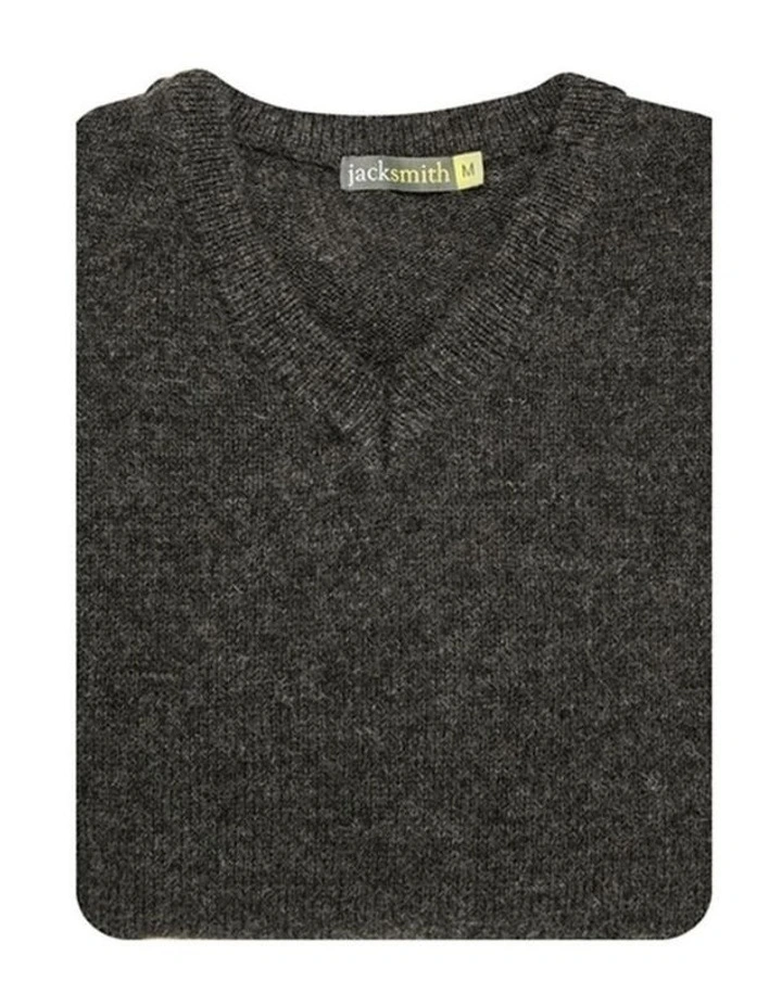 100% Shetland Ragg Wool V Neck Knit Jumper in Charcoal image 3