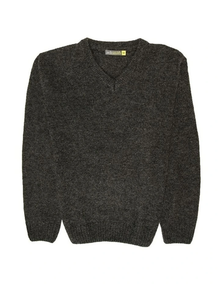 100% Shetland Ragg Wool V Neck Knit Jumper in Charcoal image 4