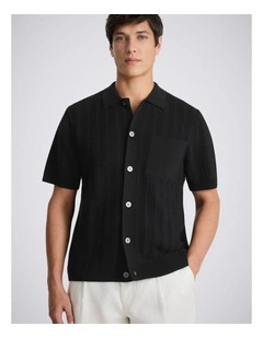Black Chevron Pointelle Cotton-blend Knitted Shirt