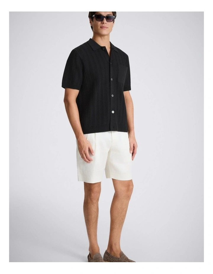 Black Chevron Pointelle Cotton-blend Knitted Shirt image 2