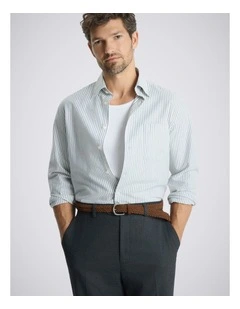 Green Stripe Washed Cotton Oxford Shirt