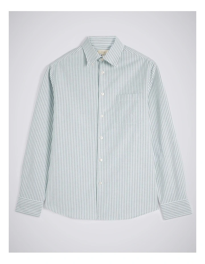 Green Stripe Washed Cotton Oxford Shirt image 4