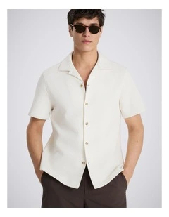 Off-White Cotton Knitted Cuban Collar Shirt