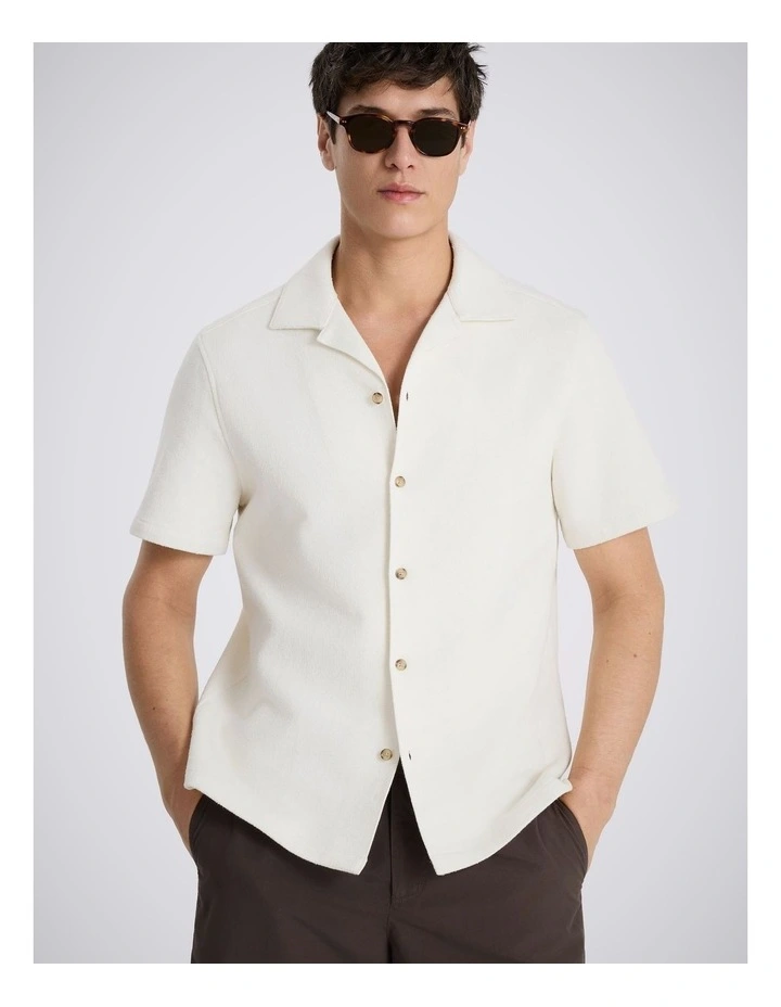 Off-White Cotton Knitted Cuban Collar Shirt image 1