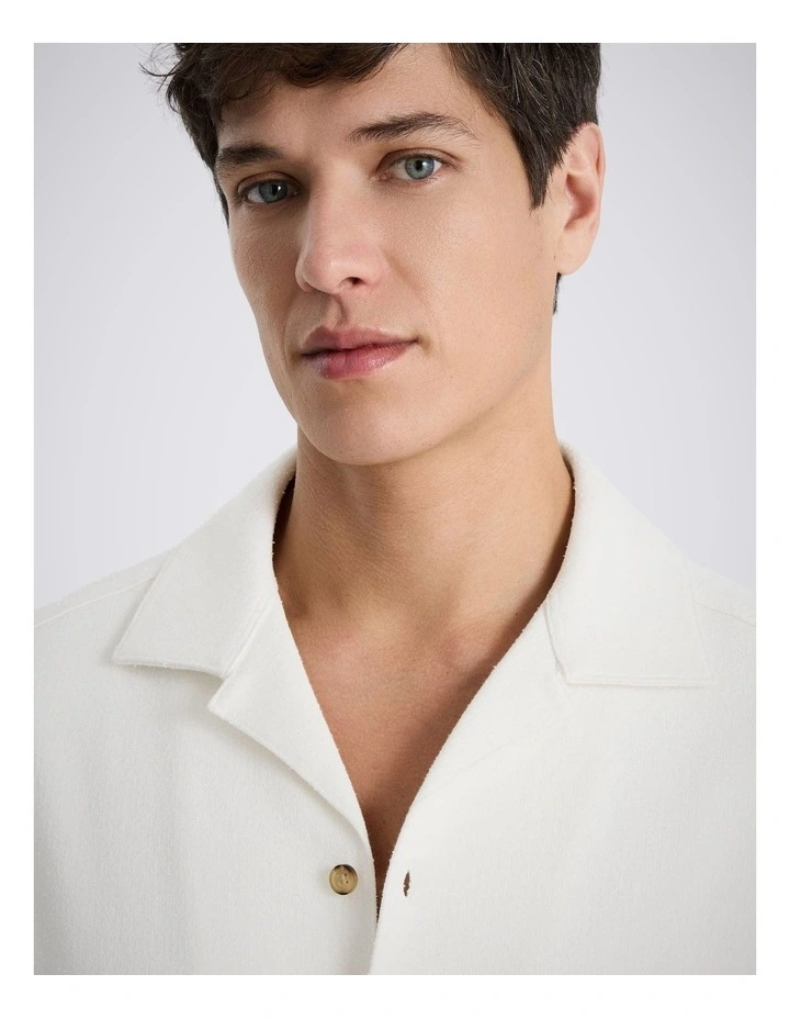 Off-White Cotton Knitted Cuban Collar Shirt image 2