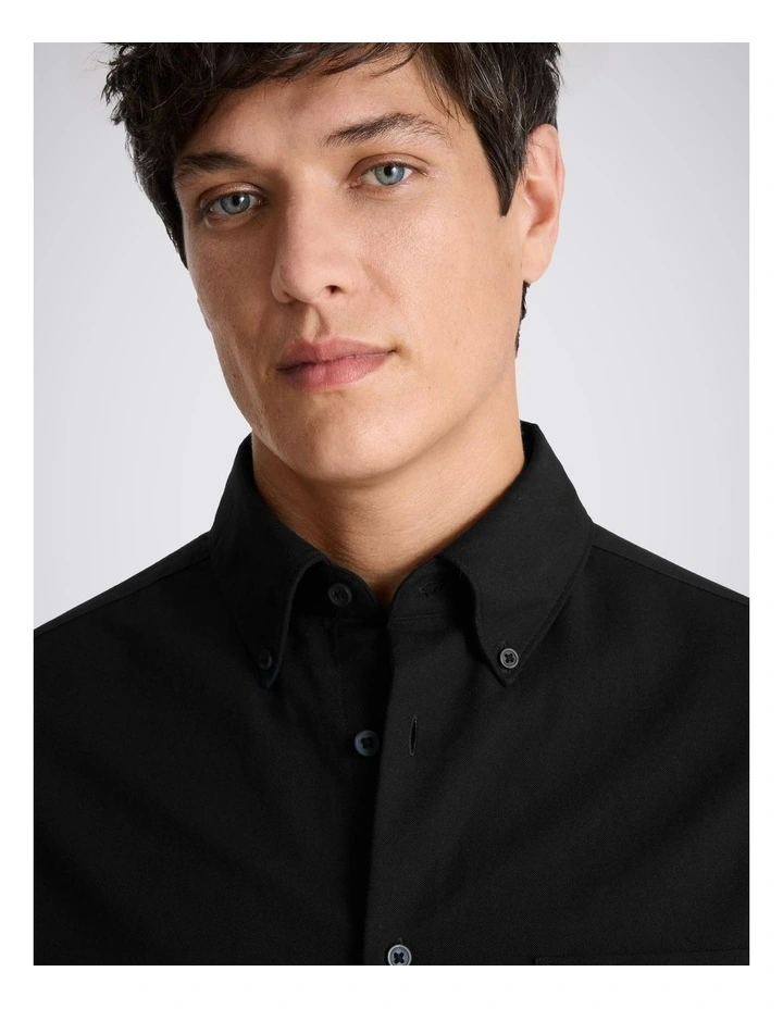 Black Washed Cotton Oxford Shirt image 3