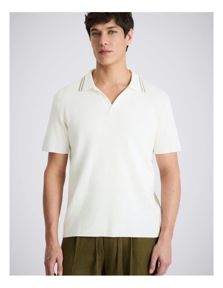 Off-White Ribbed Boucle Skipper Polo Shirt image 1