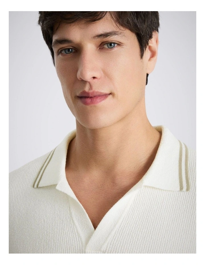 Off-White Ribbed Boucle Skipper Polo Shirt image 2