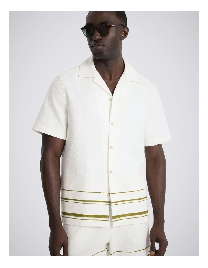 Olive Stripe Cotton Cuban Collar Shirt image 1