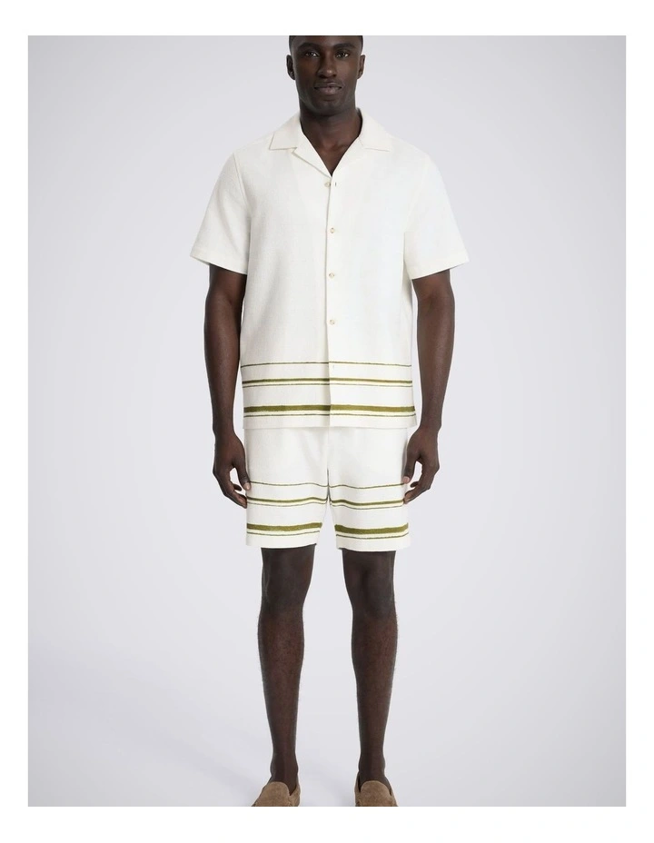 Olive Stripe Cotton Cuban Collar Shirt image 2
