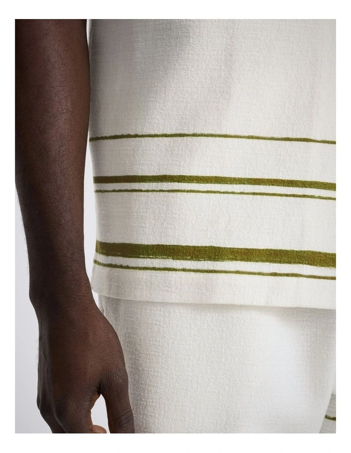 Olive Stripe Cotton Cuban Collar Shirt image 3