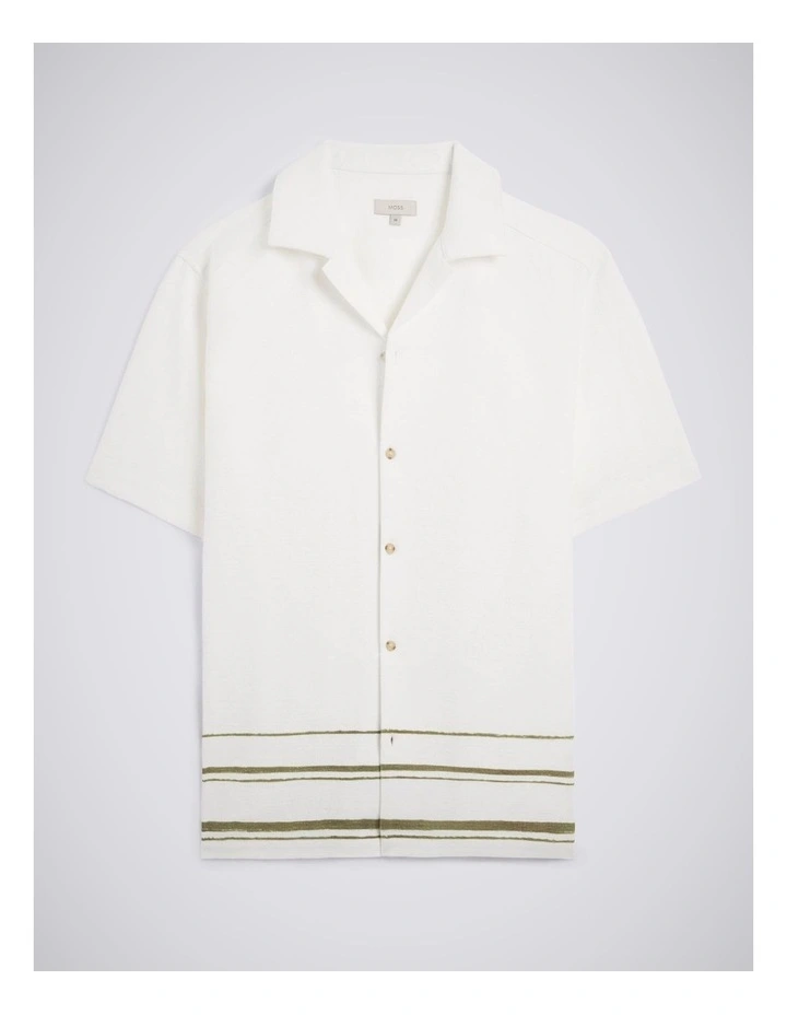 Olive Stripe Cotton Cuban Collar Shirt image 4