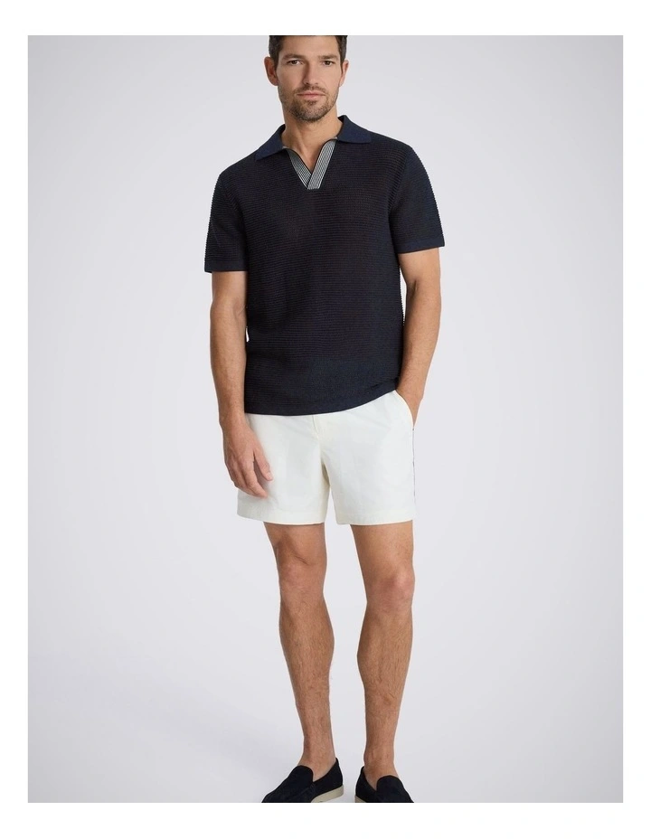 Short Sleeve Navy Open Knit Skipper Polo Shirt image 3