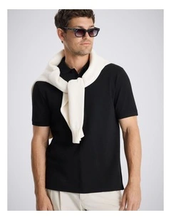 Black Cotton Pique Polo Shirt
