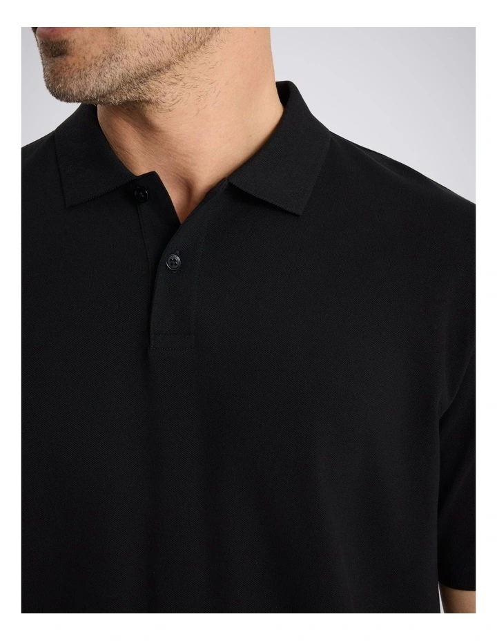 Black Cotton Pique Polo Shirt image 3