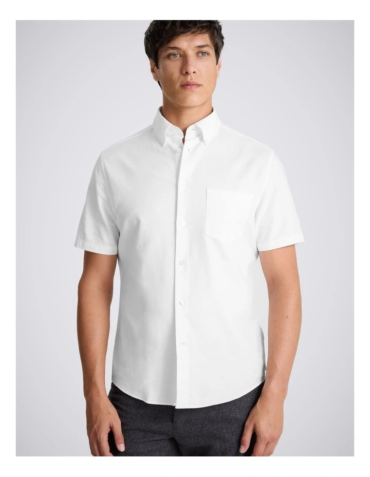 White Short Sleeve Cotton Oxford Shirt image 1