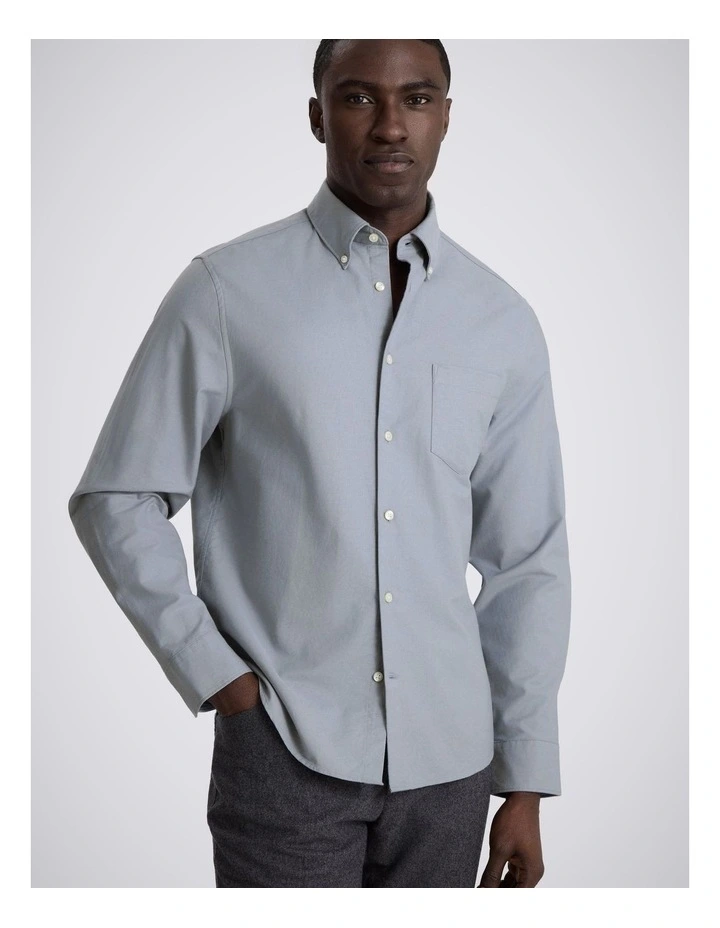 Mid Blue Washed Cotton Oxford Shirt image 1