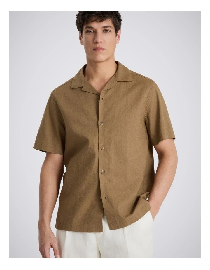 Dark Taupe Cotton Linen Cuban Shirt image 1