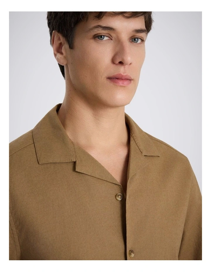 Dark Taupe Cotton Linen Cuban Shirt image 3