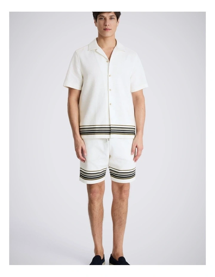 Navy & Khaki Stripe Cotton Cuban Collar Shirt image 2