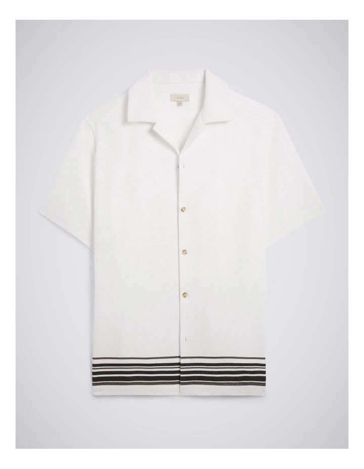 Navy & Khaki Stripe Cotton Cuban Collar Shirt image 4